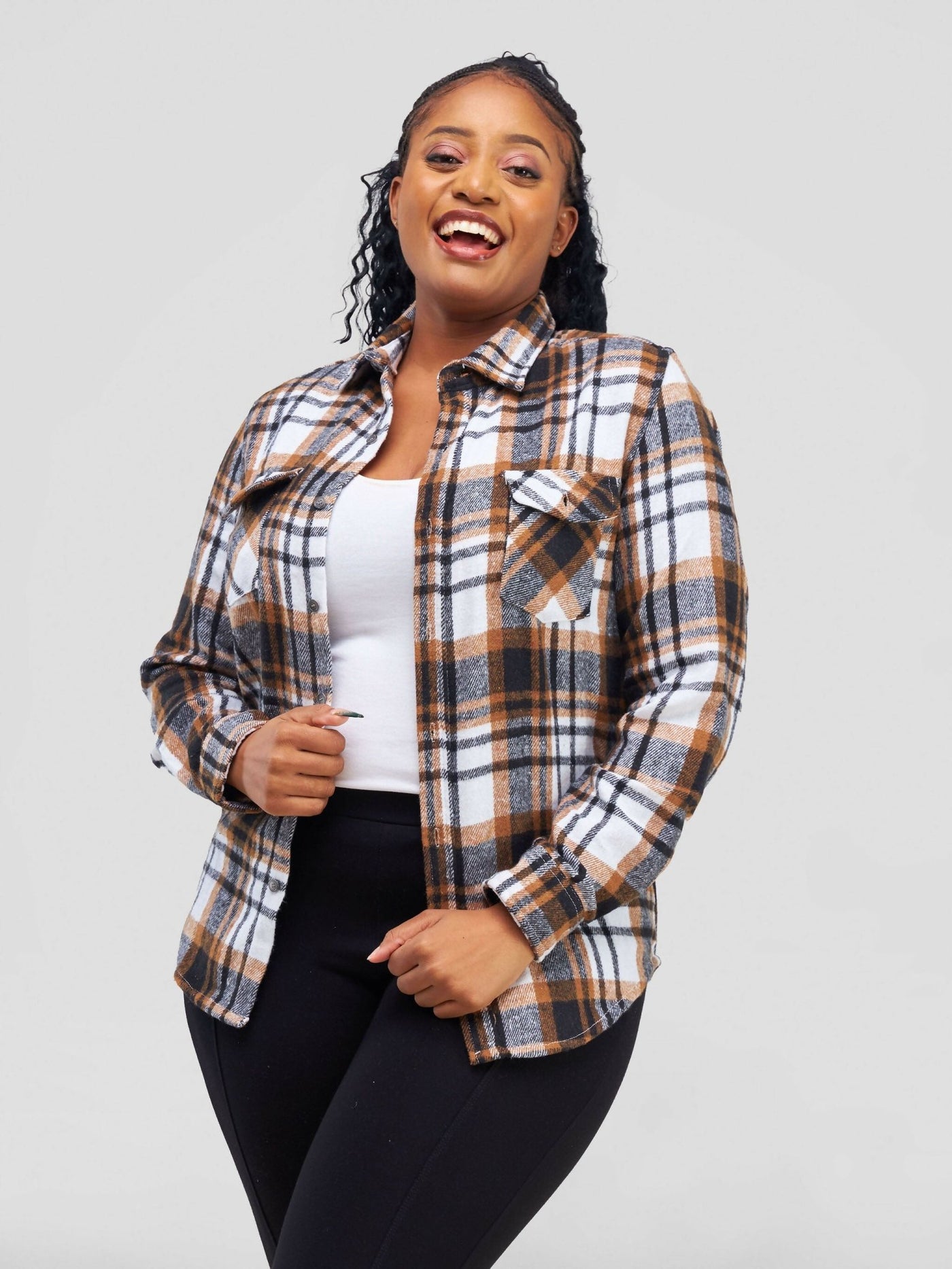 Stylish Sisters Ladies Flannel Shirt - Brown / White - Shopzetu