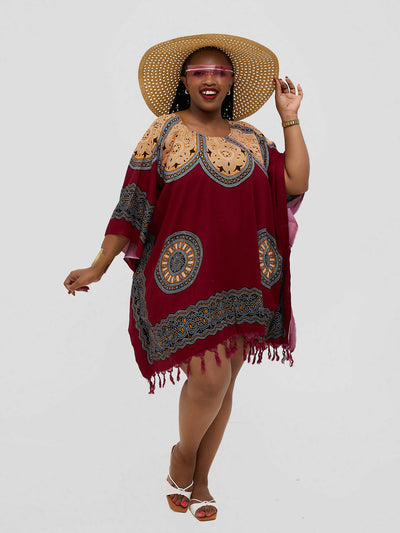 Biba Trends Collections Kaftan Casual Beach Wear Kaftan Dress - Maroon - Shopzetu