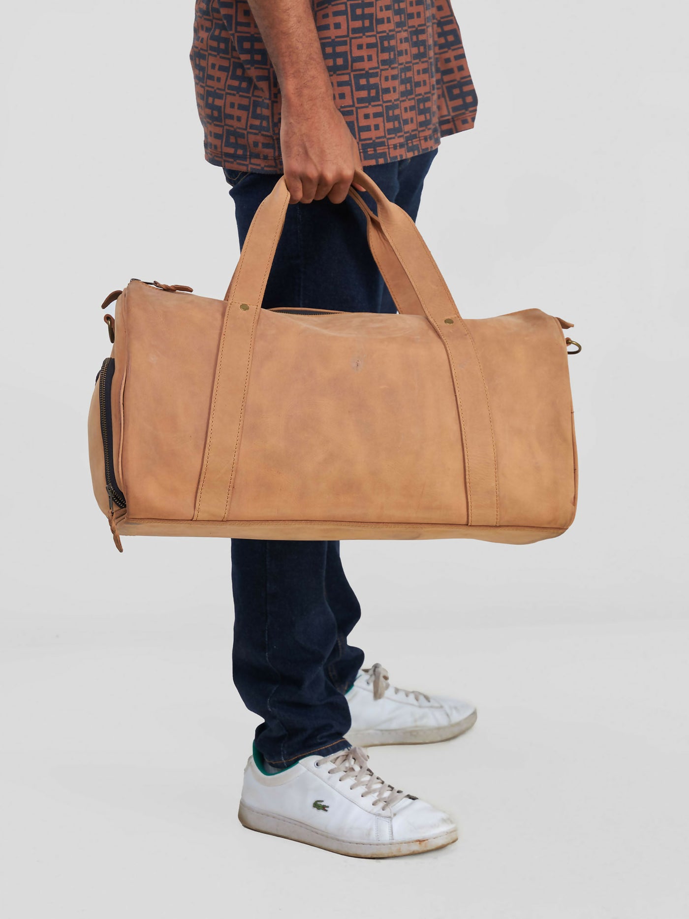 Blueberry Leather Duffle Bag - Brown - Shopzetu