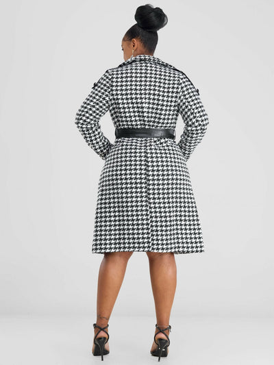 Stylish Sisters Houndstooth Trench coat Jacket - Black / White - Shopzetu