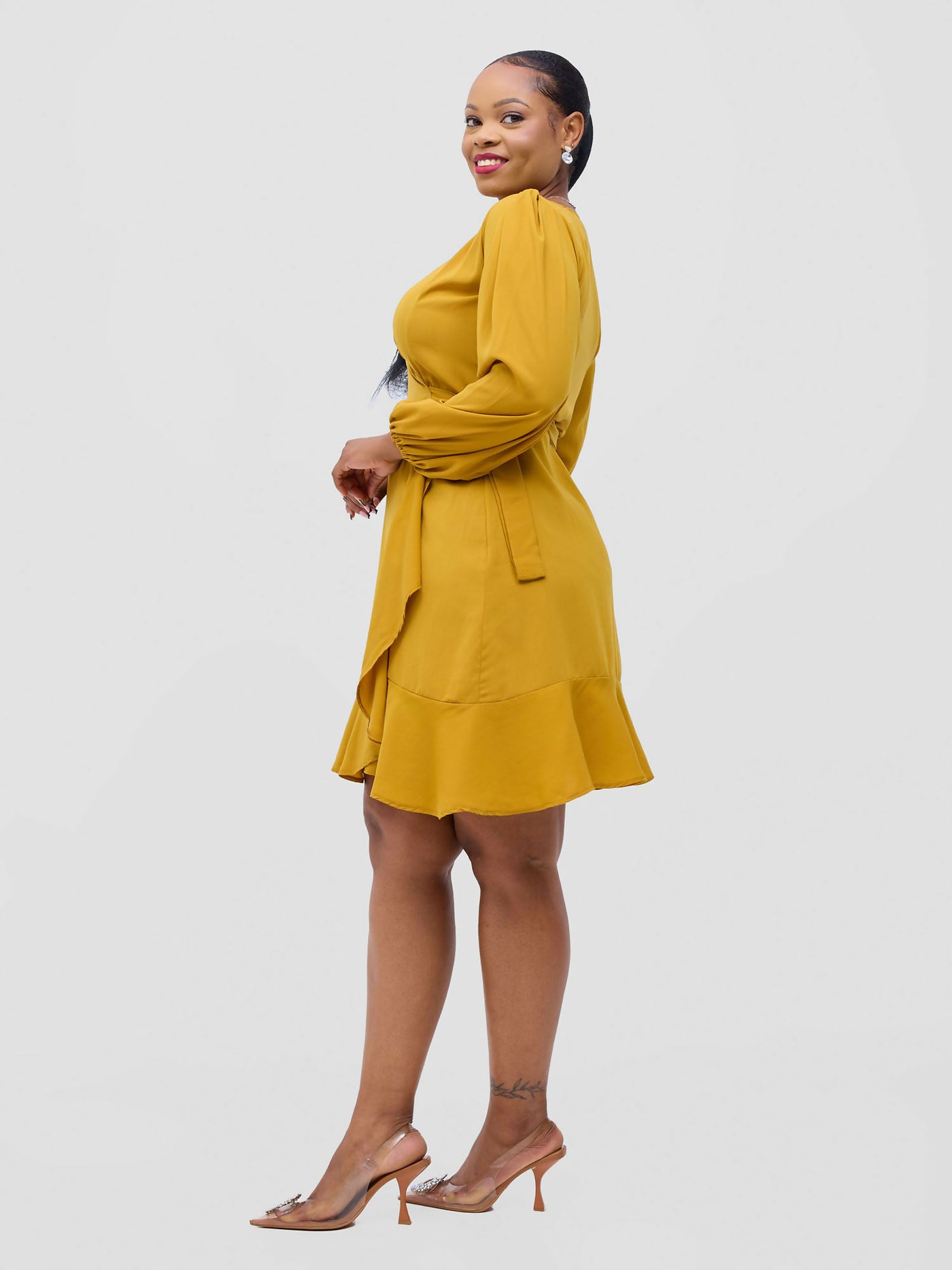 Knee Wrap Dress - Mustard - Shopzetu