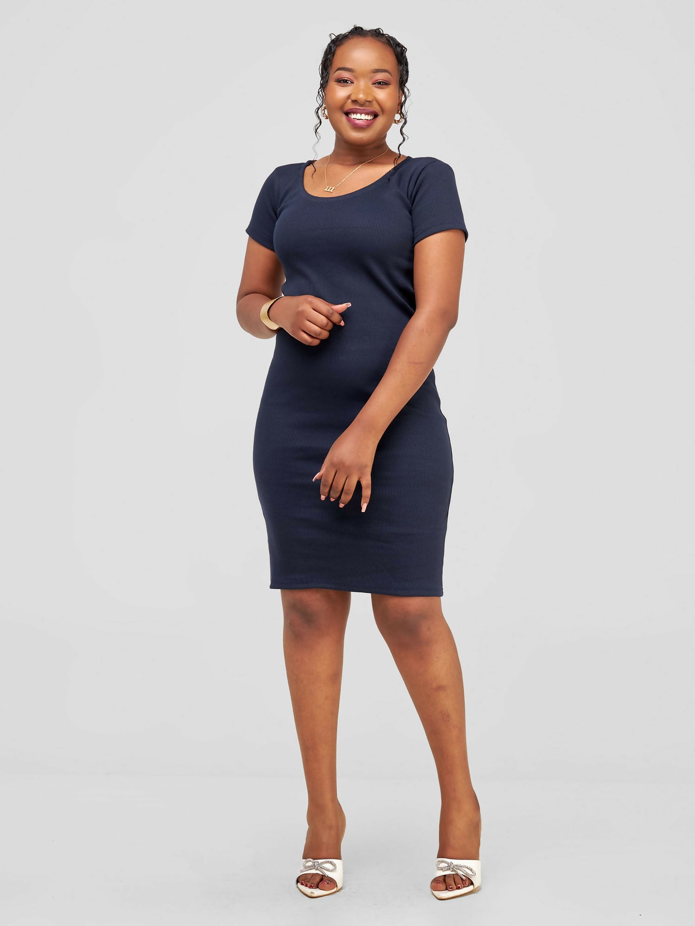 Chic Plug Stretchy Dress - Navy Blue