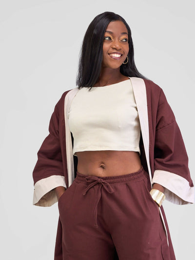 Zia Africa Phenomenal Woman Kimono Set - Brown - Shopzetu