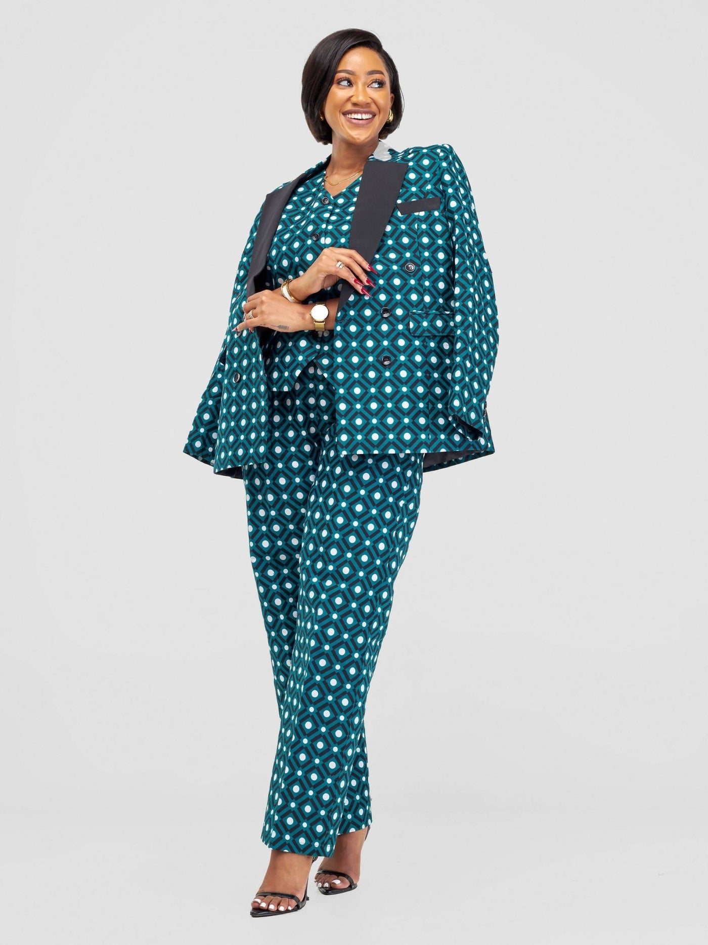 SBV Ankara Pant Suit - Green / White Print - Shopzetu