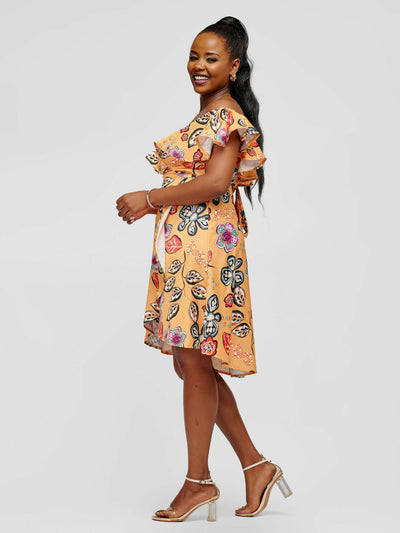 Tuli Lerato Wrap Dress - Mustard Print - Shopzetu