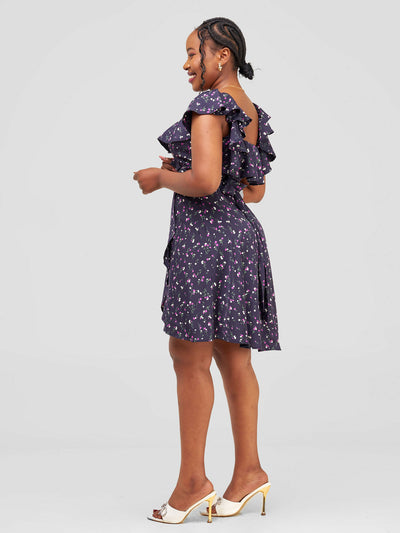 Tuli Lerato Wrap Dress - Navy Blue Floral Print