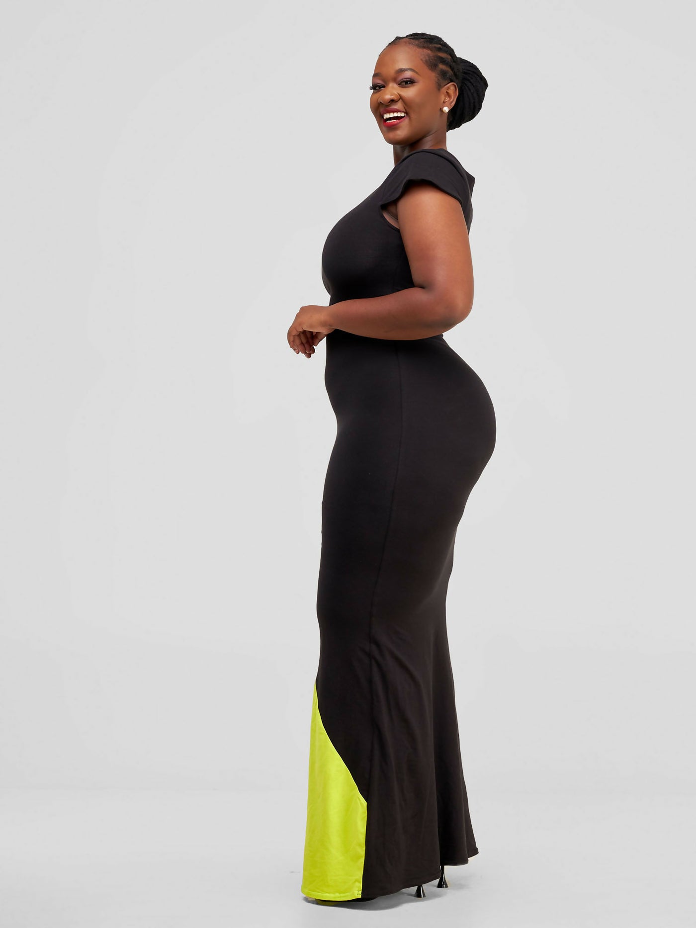 Tuli Aimani Colour Block Jersey Maxi Dress - Black / Lime Green