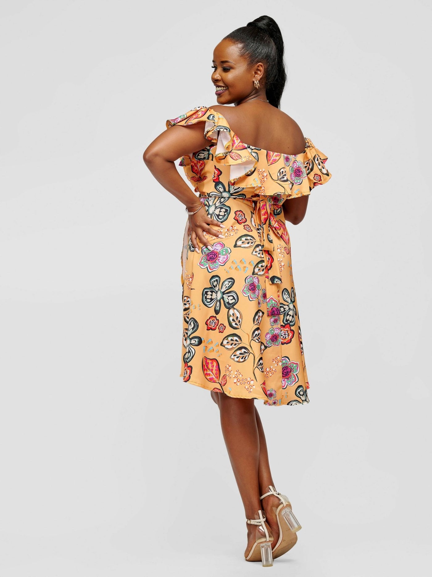 Tuli Lerato Wrap Dress - Mustard Print - Shopzetu