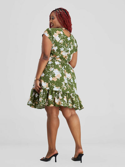 Elsie Glamour Ivy Floral Dress - Green Floral Print