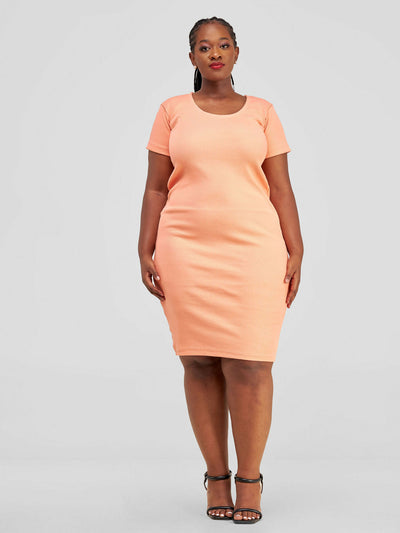 Chic Plug Stretchy Dress - Peach