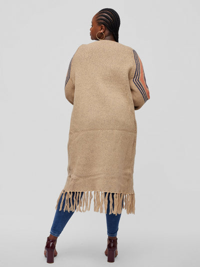 Tuli Nova Tassel Cardigan Poncho - Khaki - Shopzetu