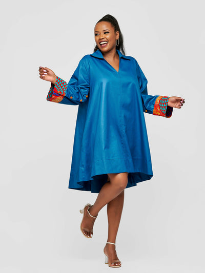 Tuli Zuri Shift Dress - Teal / Ankara - Shopzetu