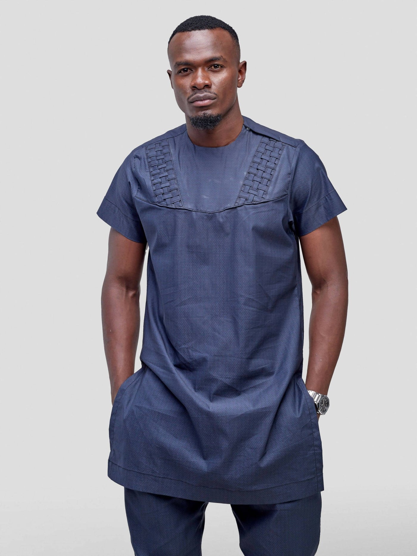 Nefpatra Men's Dashiki - Navy Blue - Shopzetu