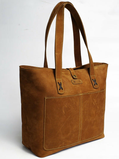 Blueberry Leather Tote Bag - Brown - Shopzetu