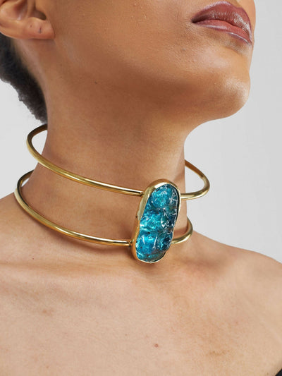 Kijivu Creatives Chocker Necklace - Brown / Blue - Shopzetu