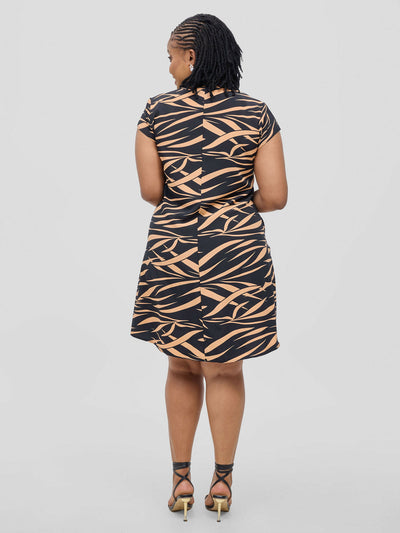 Elma Knee Length Print Dress - Black - Shopzetu