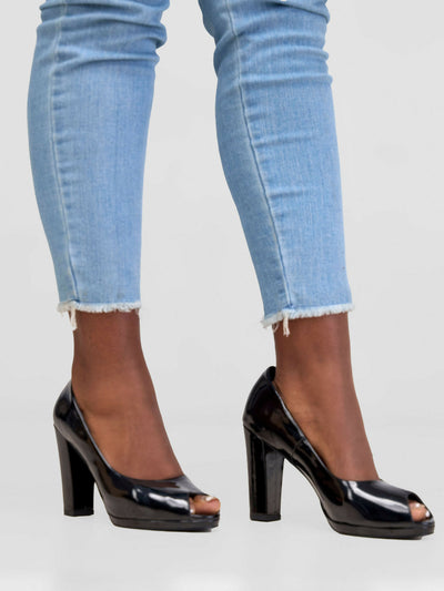 Be Unique Zara Peep Toe Chunky Heel - Black