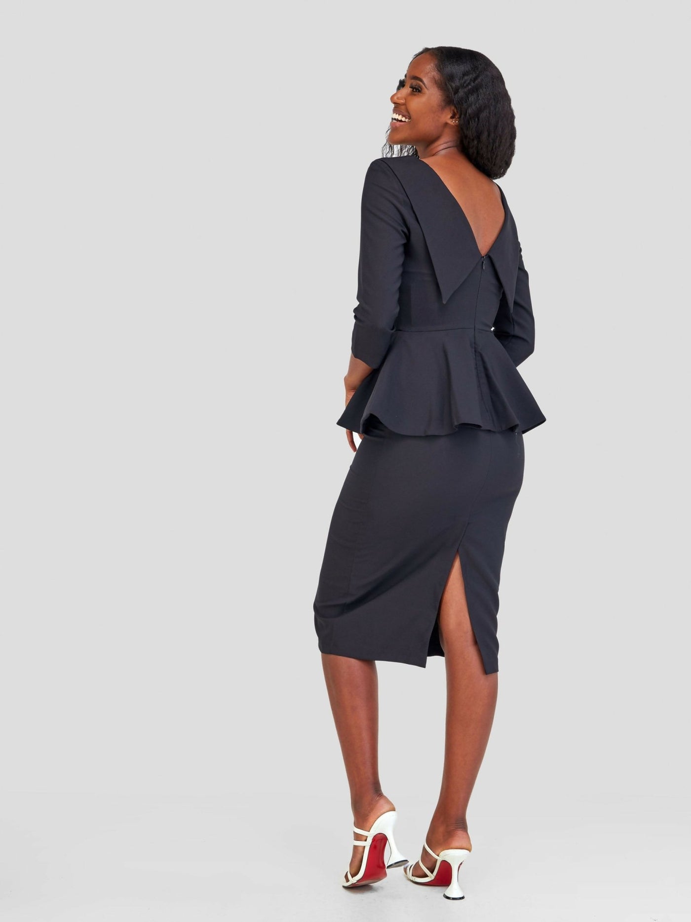 The Fashion Frenzy Peplum Dress - Black - Shopzetu