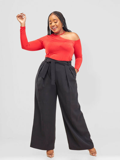 Elsie Glamour Olivia Wide Leg Pants - Black - Shopzetu