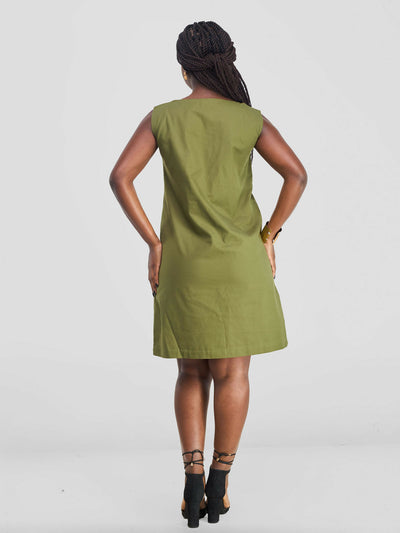 Sleeveless Tree Line Dress - Jungle Green - Shopzetu