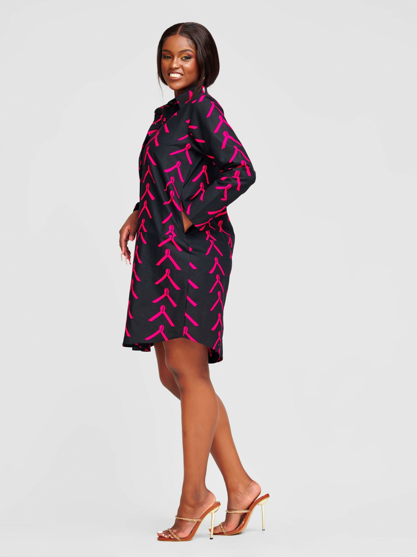 Tuli Nandi Ankara Shirt Dress - Black / Ankara - Shopzetu