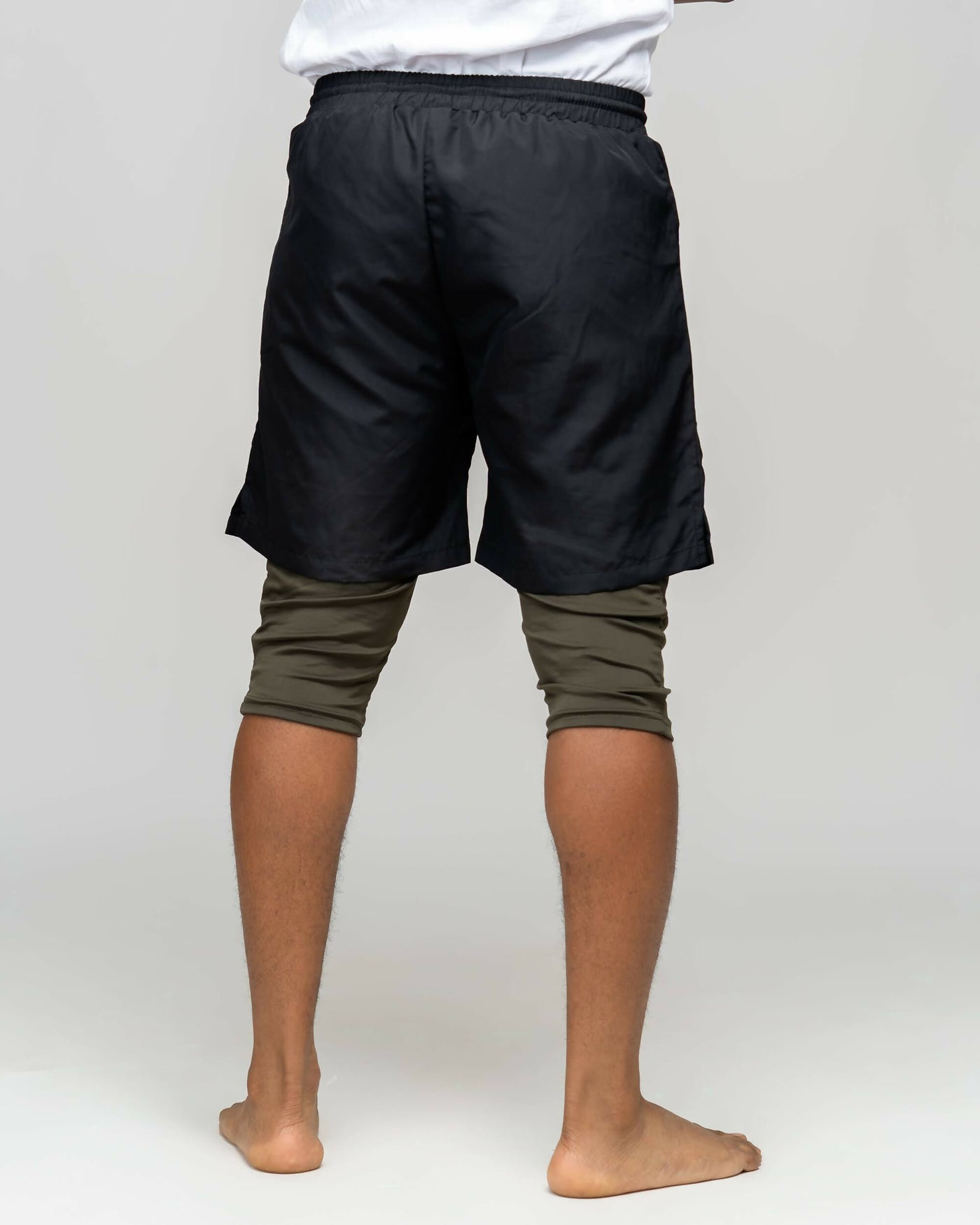 Zaiba Creations Modest Workout 2 in1 Long Shorts - Black / Olive Green - Shopzetu