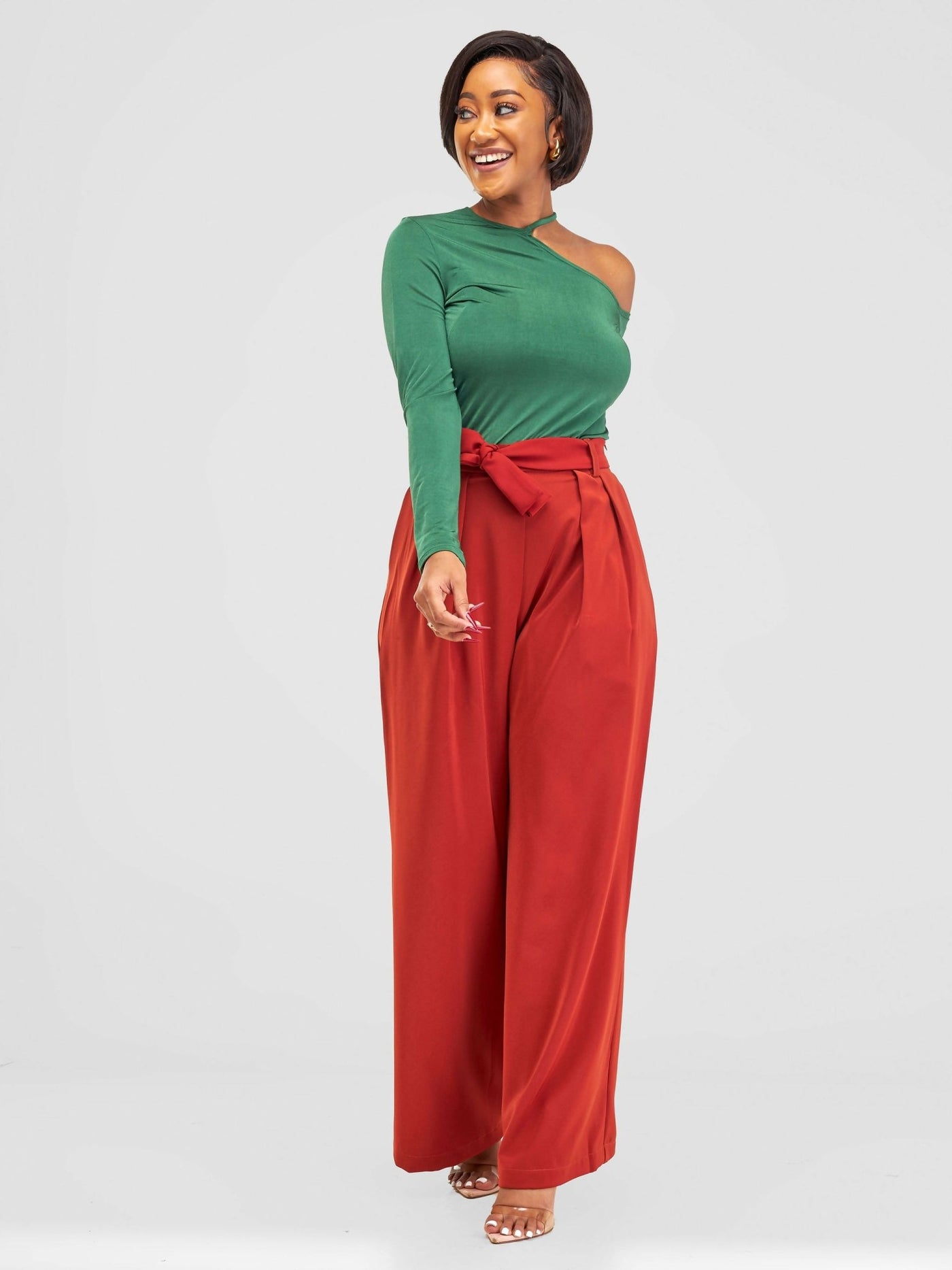 Elsie Glamour Olivia Wide Leg Pants - Rust Brown - Shopzetu