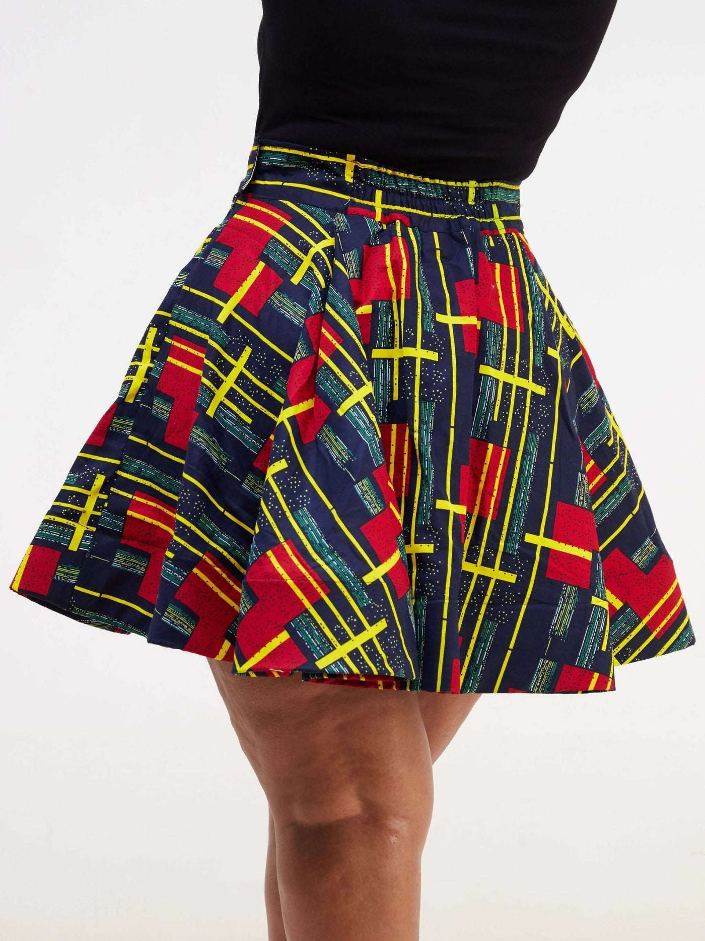 Vazi Afriq Ankara Skater Skirt - Red / Yellow Print - Shopzetu