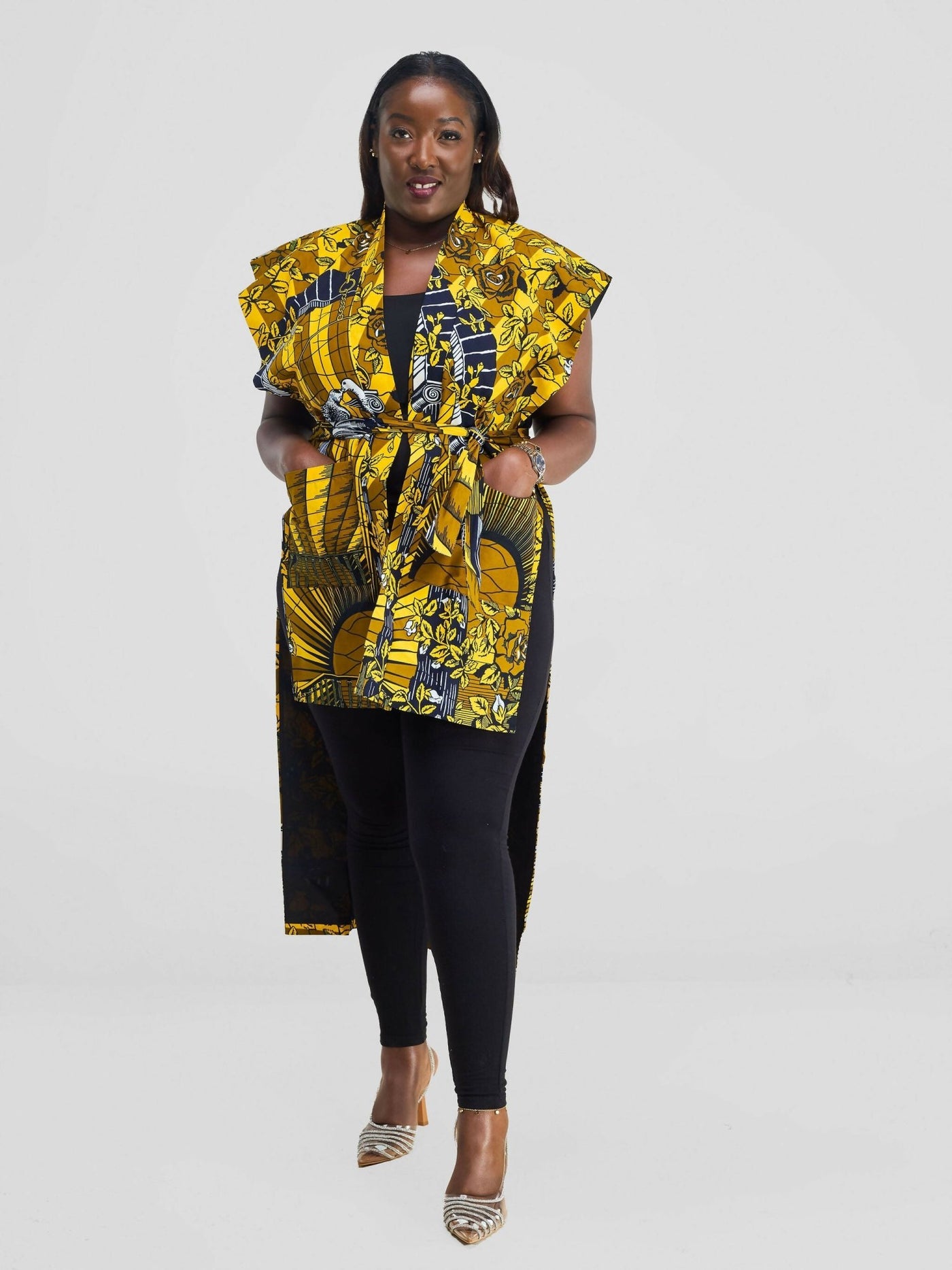 Simbaress Njano Midi Kimono - Black / Yellow - Shopzetu