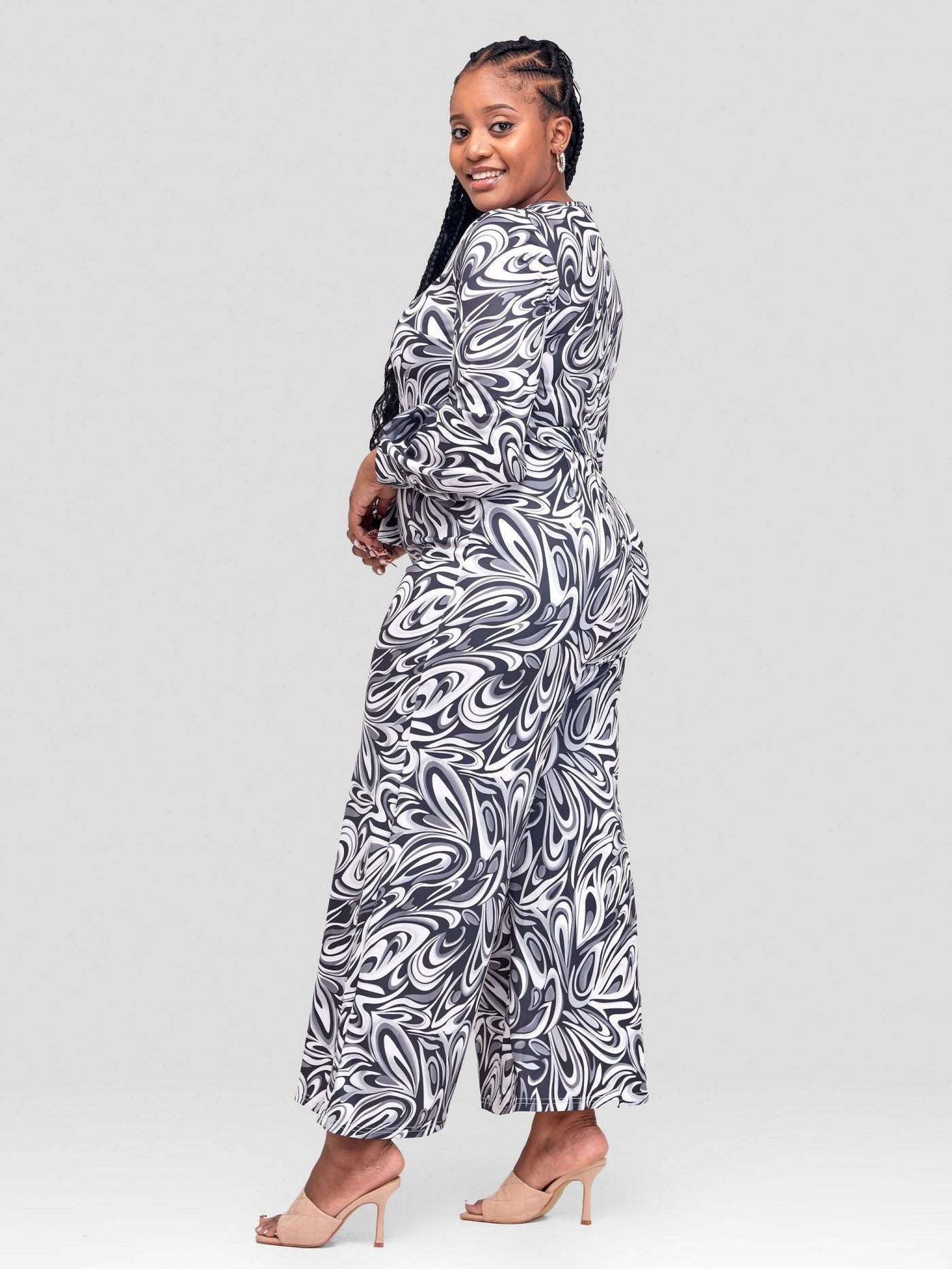 Spiral Pattern Jumpsuit - White - Shopzetu