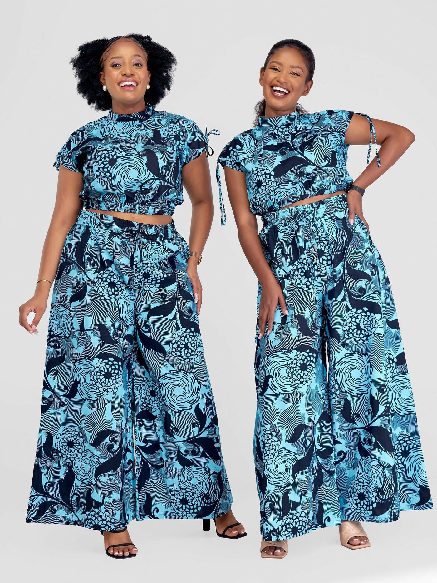 Beqss Tess Wide Leg Pants Set - Aqua Print - Shopzetu