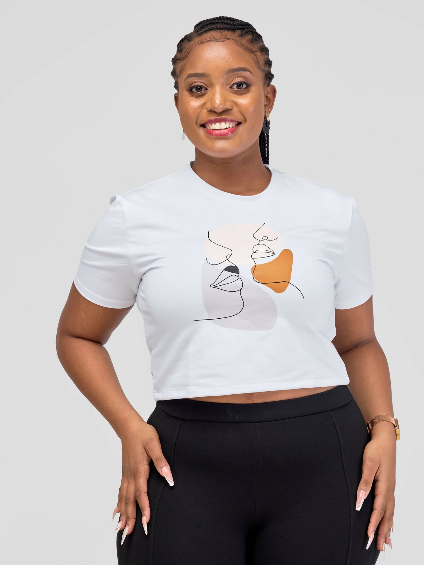 Lumi Fashion Group Crop Top Lip Line Art - White