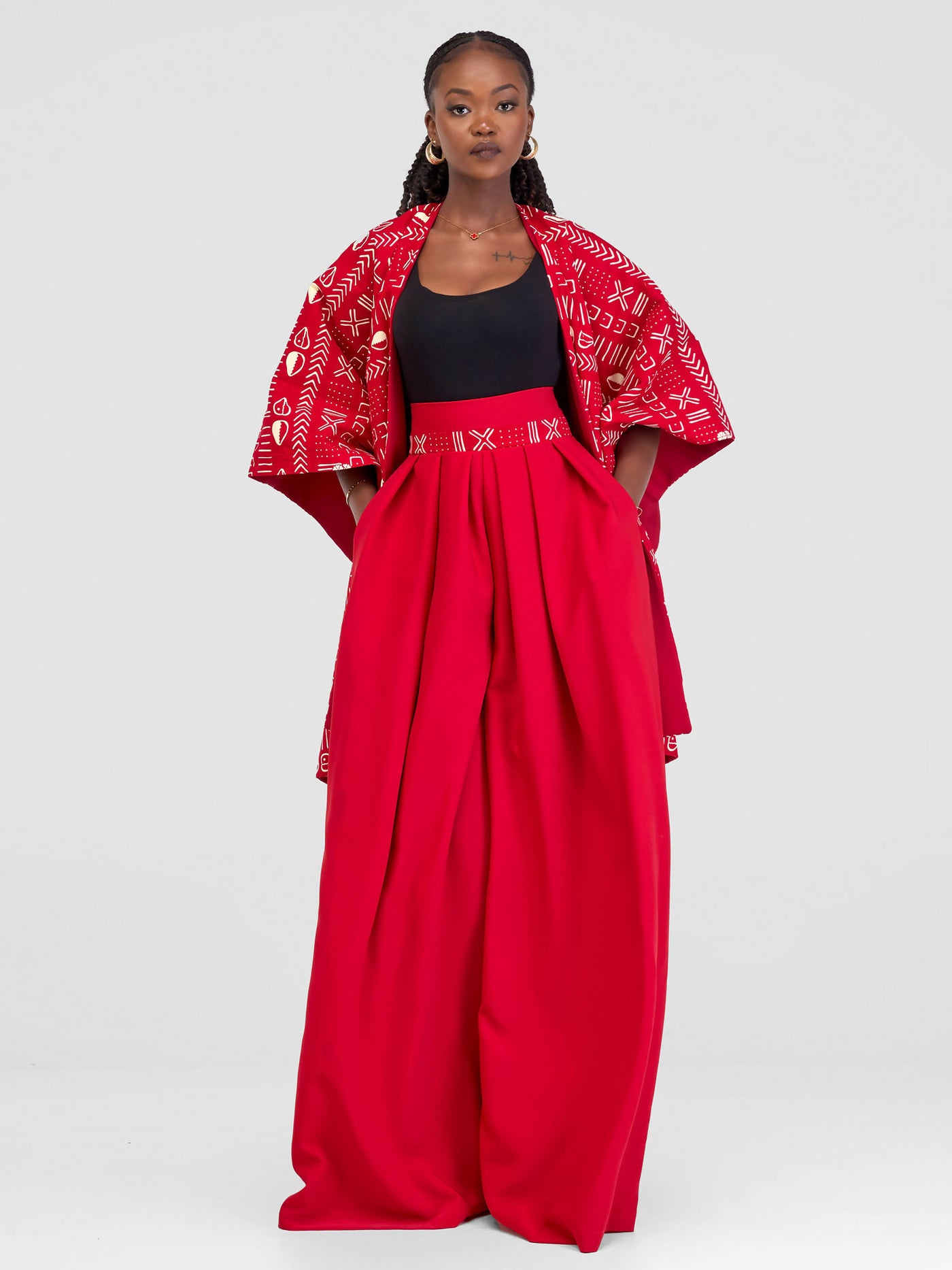 African Yuva Ndege Reversible Cape Poncho - Red
