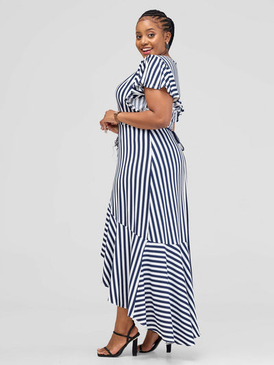 Elsie Glamour Amira Maxi Dress - Navy Blue / White Print