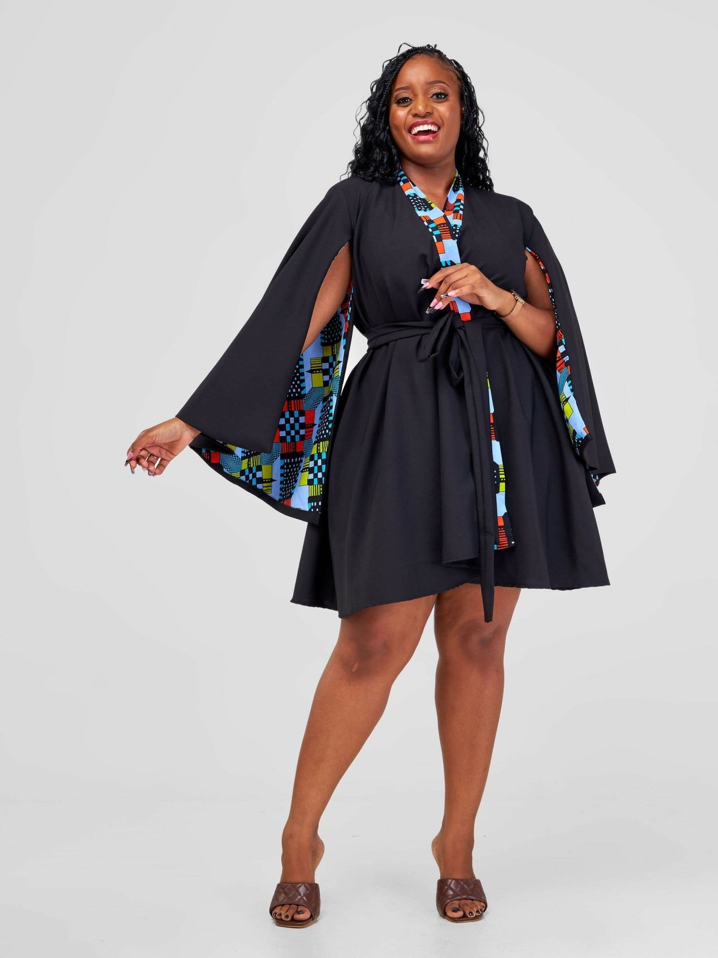 African Yuva Wingu Cape Dress - Black - Shopzetu