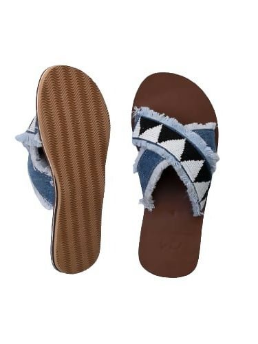 Lamu Denim Beaded Sandals - Brown / White - Shopzetu