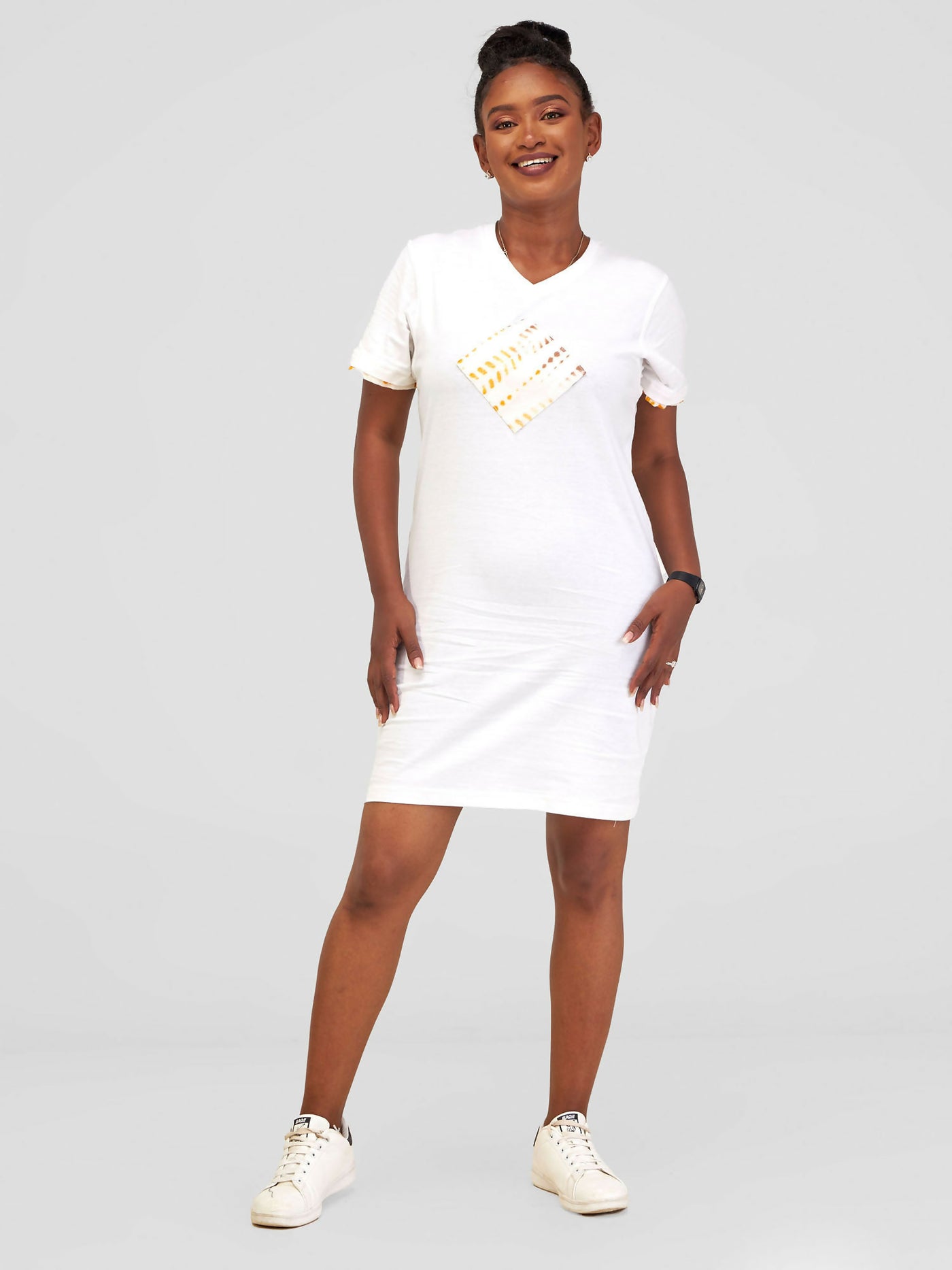 Vazi Afriq Cotton Jersey Patched Dress - White