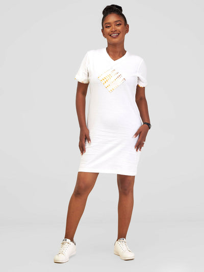 Vazi Afriq Cotton Jersey Patched Dress - White