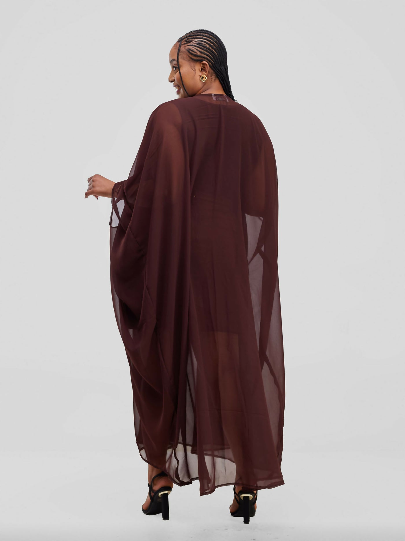 Vazi Afriq Buttoned Chiffon Kaftan Dress - Brown