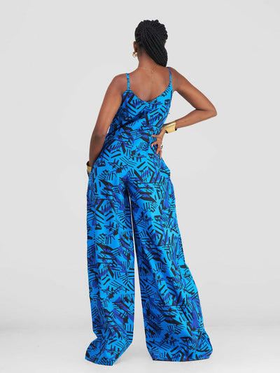 African Yuva Alaya African Print Jumpsuit - Blue Print - Shopzetu