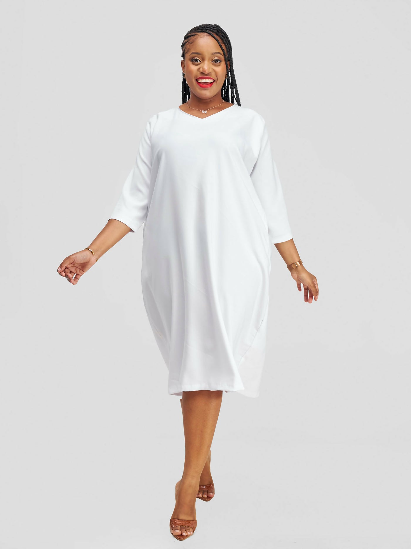 Timyt Urban Wear Elegance Dress / V-neck/3/4 sleeved - White