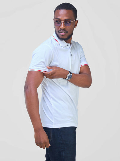 Short Sleeved Polo T-Shirt - White - Shopzetu