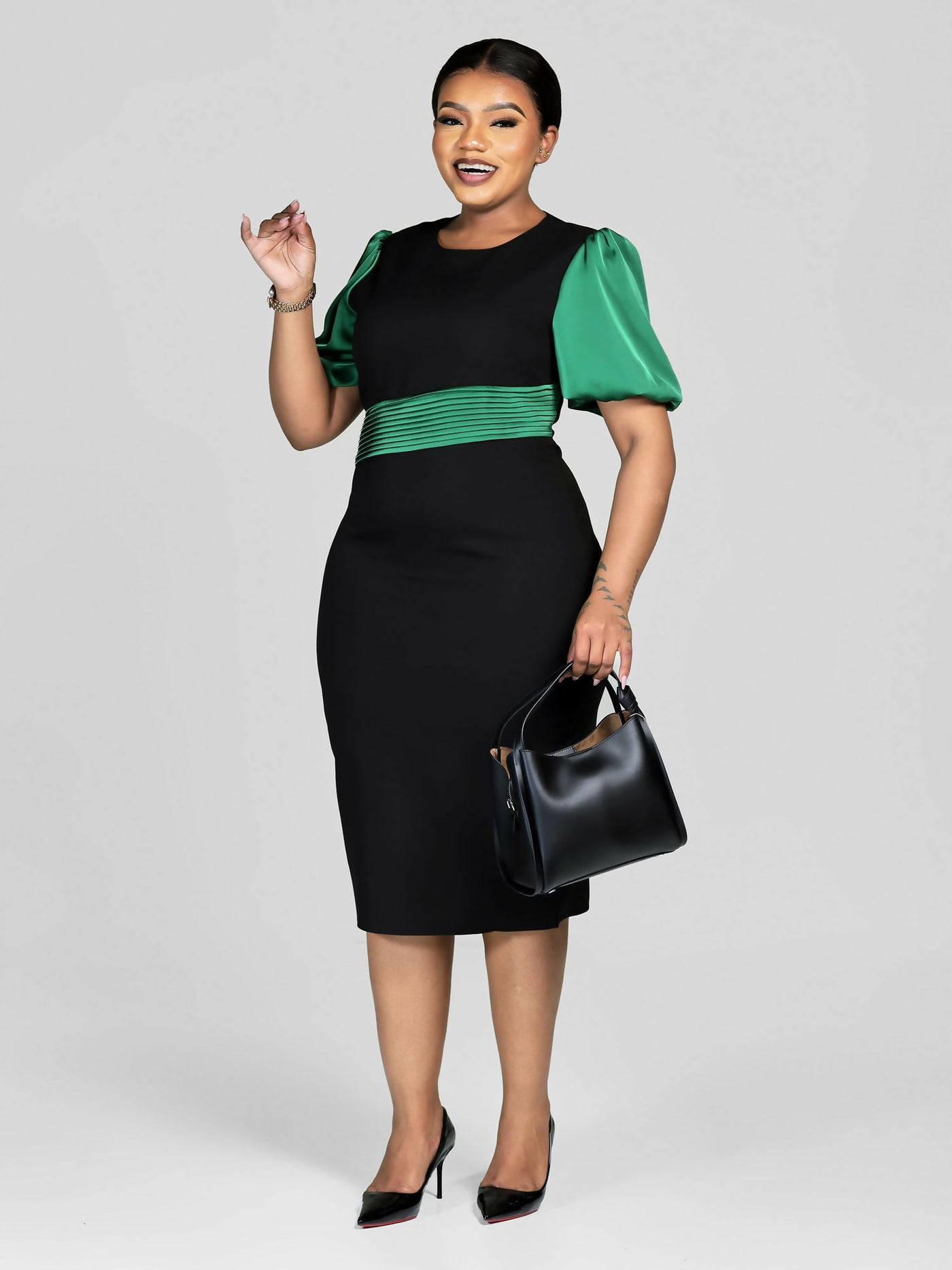 Silky Bodycon - Black / Green - Shopzetu