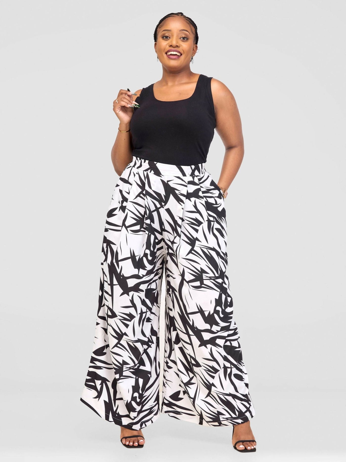 JMC Celestia Palazzo Pants - Black / White Print - Shopzetu