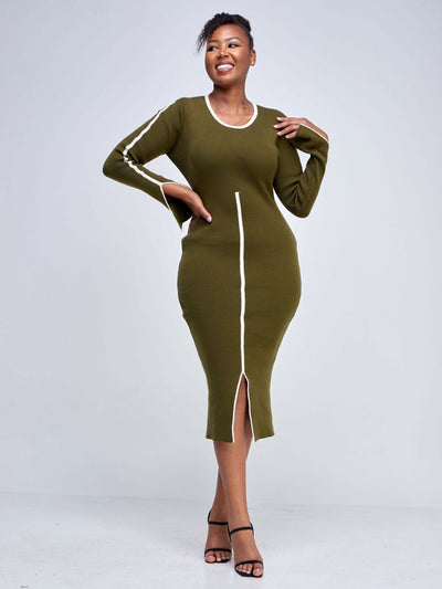 Elsie Glamour Zainabu Knit Dress - Jungle Green - Shopzetu