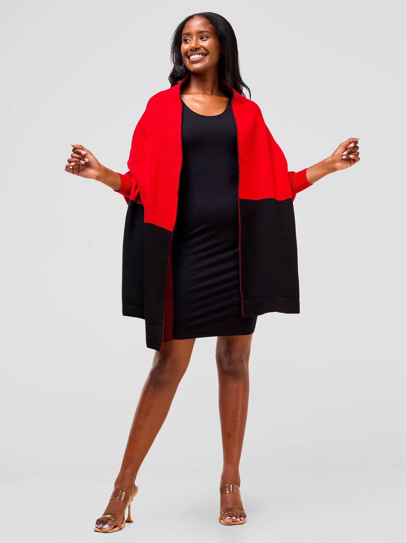 Anel's Knitwear Stunner Poncho - Red / Black