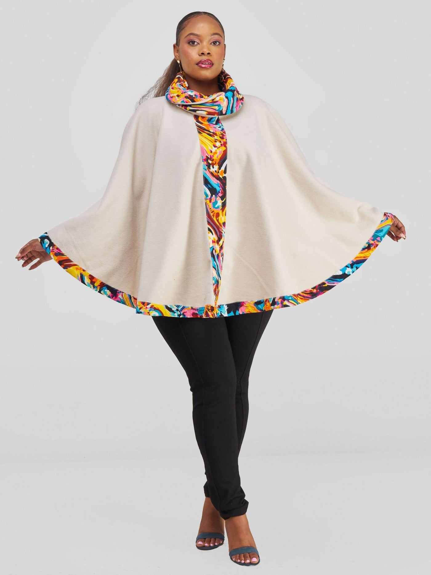 Rafiki Threads Vibe Turtle Neck Poncho - Beige - Shopzetu