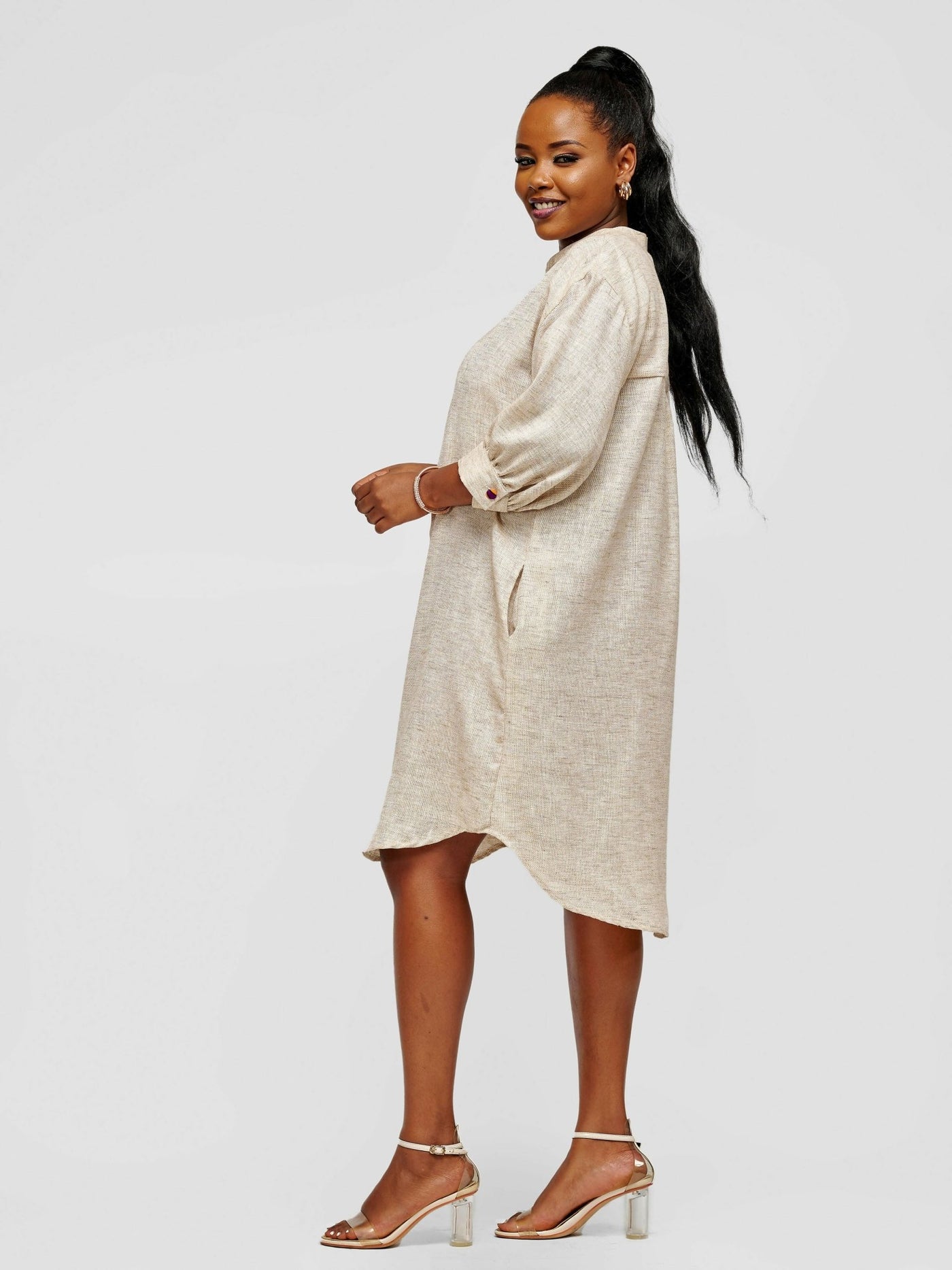 Tuli Nuru Shirt Dress - Brown - Shopzetu