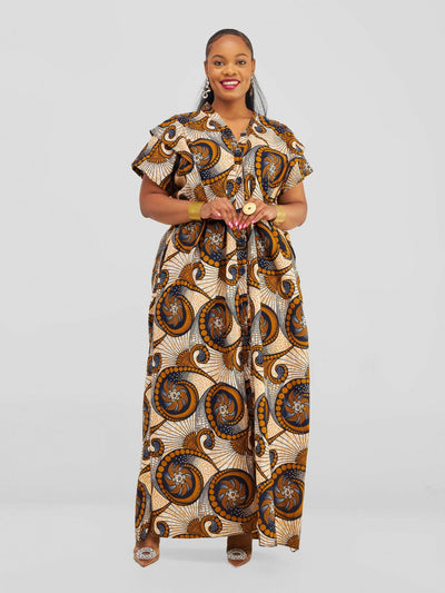 Letaj Fabtory African Boubou Kaftan Dress - Brown - Shopzetu