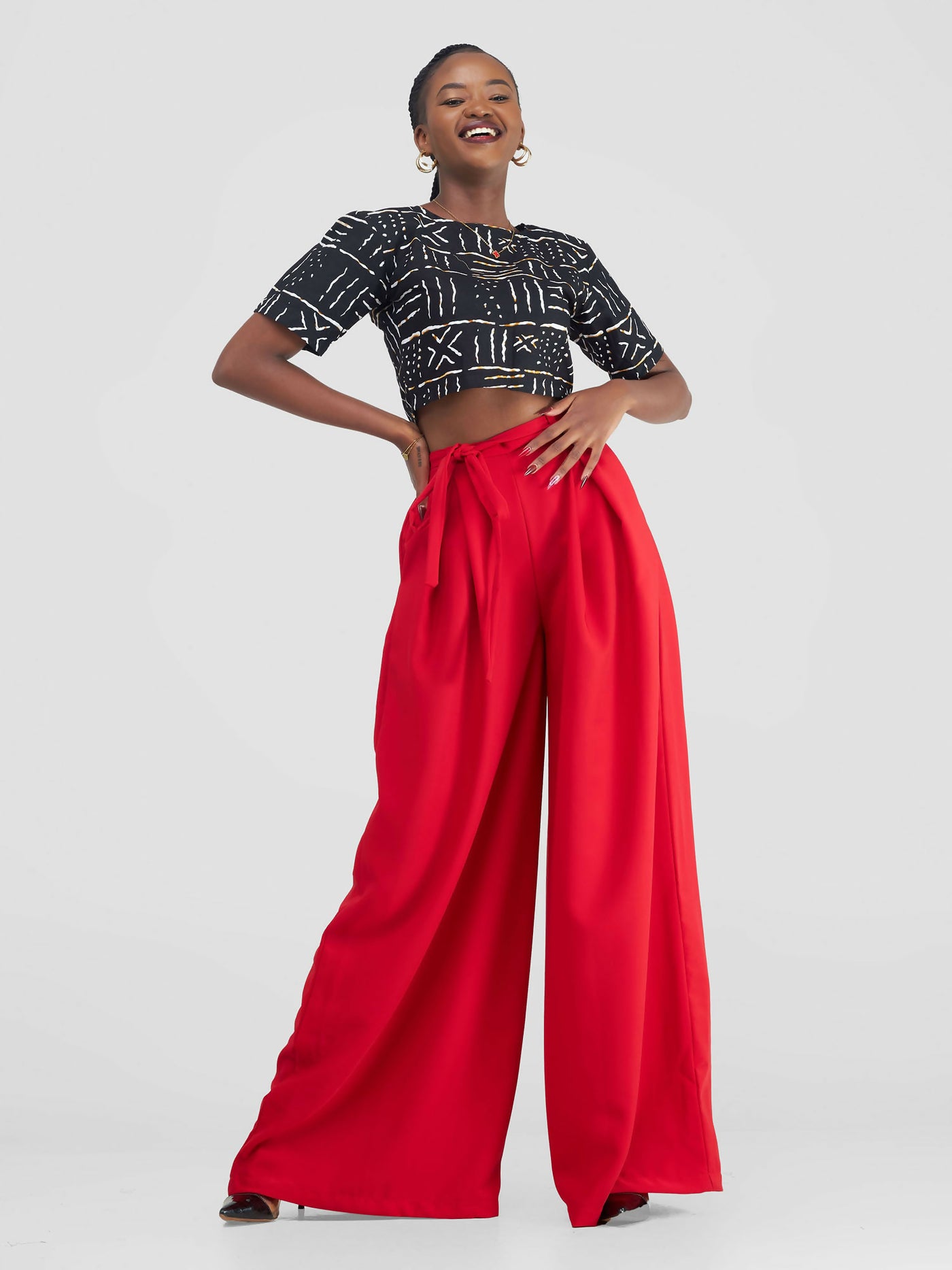 African Yuva Tulips Palazzo Pants - Red - Shopzetu